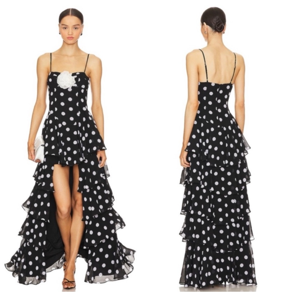 Majorelle Brandi Elegant Black and White Polka Dot Ruffle Dress Size Small